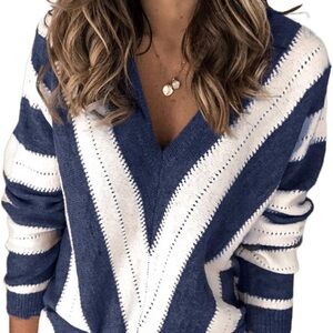 Blue and White Women's Sweater